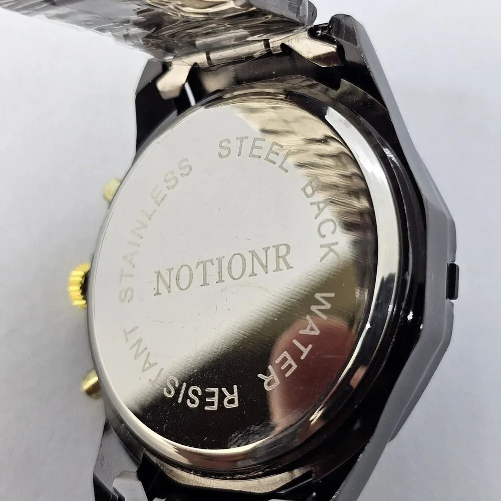 46MM Men's Watch Black Case Black Dial Date‎ Indicator Black Gold Bracelet 8